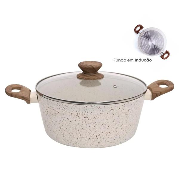 Imagem de Panela Caçarola Antiaderente Cerâmica 20cm Cooktop Fogão Indução Avulsa 2,3 Litros Marmol MimoStyle