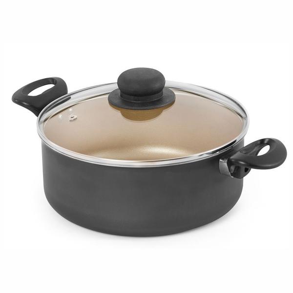 Panela Caçarola Antiaderente Grande 5 Litros Preta e Creme nº26 - Alumínio Brasilar Imagem de Panela Caçarola Antiaderente Grande 5 Litros Preta e Creme nº26