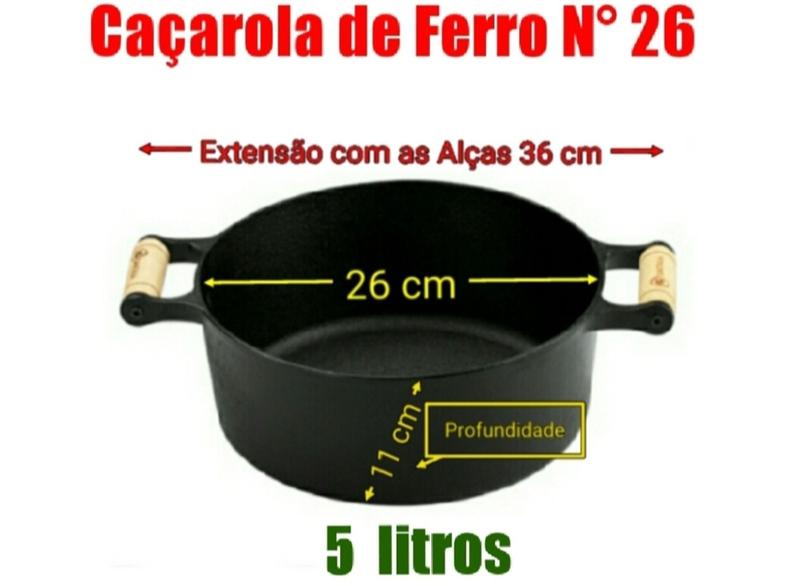 Imagem de Panela Caçarola De Ferro N26/  5 Litros Com Tampa Ferro Envio Imediato