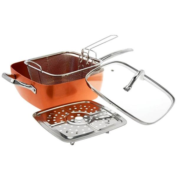 Panela Caçarola Frigideira Titânio Cerâmica Antiaderente Frita sem Óleo Não Gruda 25cm - CAÇAROLA FRIGIDEIRA FRITADEIRA Imagem de Panela Caçarola Frigideira Titânio Cerâmica Antiaderente Frita sem Óleo Não Gruda 25cm