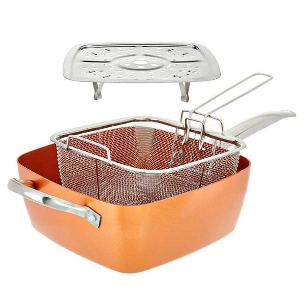 Panela Caçarola Frigideira Titânio Cerâmica Antiaderente Frita sem Óleo Não Gruda 25cm - CAÇAROLA FRIGIDEIRA FRITADEIRA Imagem de Panela Caçarola Frigideira Titânio Cerâmica Antiaderente Frita sem Óleo Não Gruda 25cm