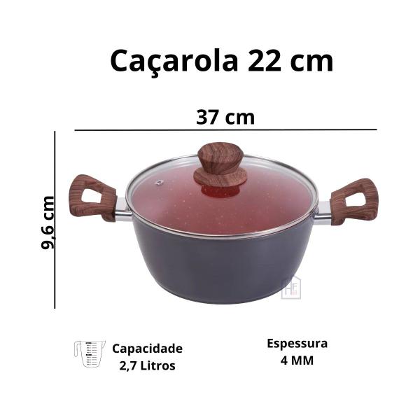 Imagem de Panela Caçarola Nano Cerâmica Antiaderente Tampa V 22cm 2,7L