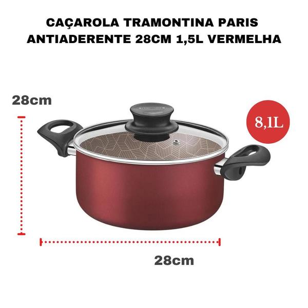 Imagem de Panela Caçarola Tramontina Grande Avulsa Paris Antiaderente 28cm Vermelha Não Gruda