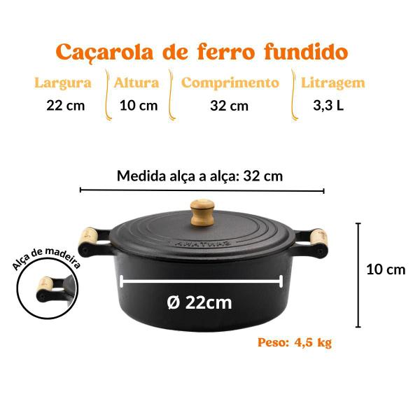 Imagem de Panela De Ferro Caçarola de Ferro Fundido com Tampa de Ferro 3,3l n22 Santana