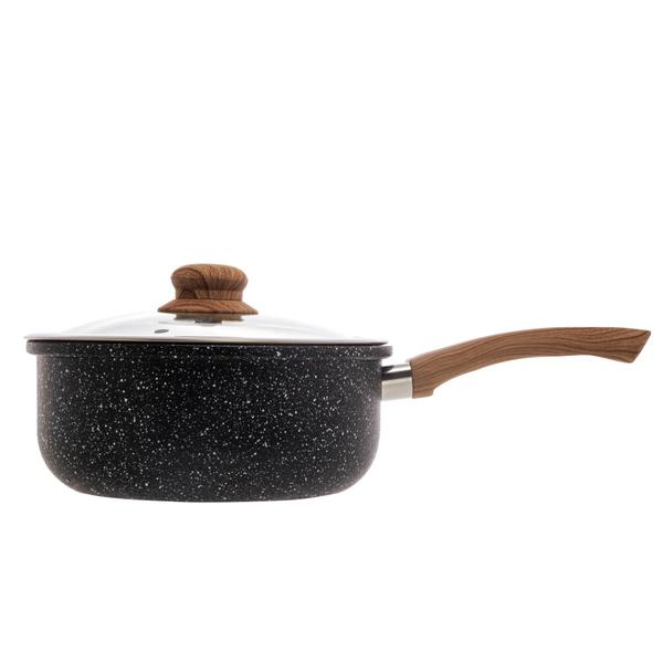Panela de Indução em Alumínio com Revestimento Cerâmico e Tampa de Vidro Granilite Preta 24cm - Wolff Imagem de Panela de Indução em Alumínio com Revestimento Cerâmico e Tampa de Vidro Granilite Preta 24cm