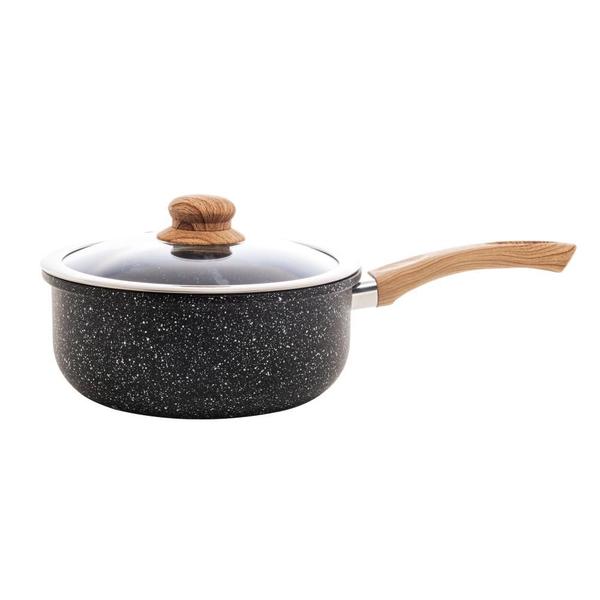 Panela de Indução em Alumínio com Revestimento Cerâmico e Tampa de Vidro Granilite Preta 24cm - Wolff Imagem de Panela de Indução em Alumínio com Revestimento Cerâmico e Tampa de Vidro Granilite Preta 24cm