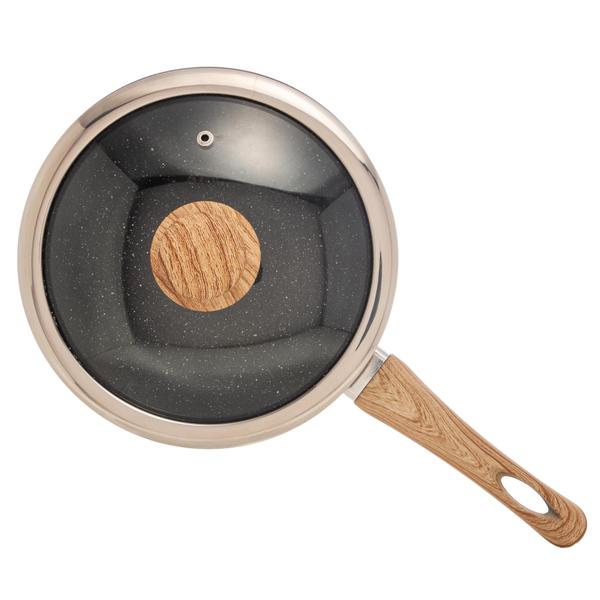 Panela de Indução em Alumínio com Revestimento Cerâmico e Tampa de Vidro Granilite Preta 24cm - Wolff Imagem de Panela de Indução em Alumínio com Revestimento Cerâmico e Tampa de Vidro Granilite Preta 24cm