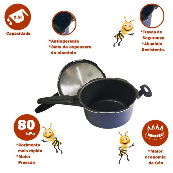 Imagem de Panela de Pressão 2,5 e 3,5 Litros Fechamento Externo Alumínio Resistente Prática e Fácil de Manusear