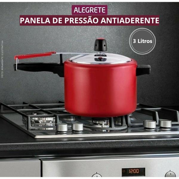 Imagem de Panela De Pressão 3 Litros Vermelha Alumínio Antiaderente Fechamento Interno