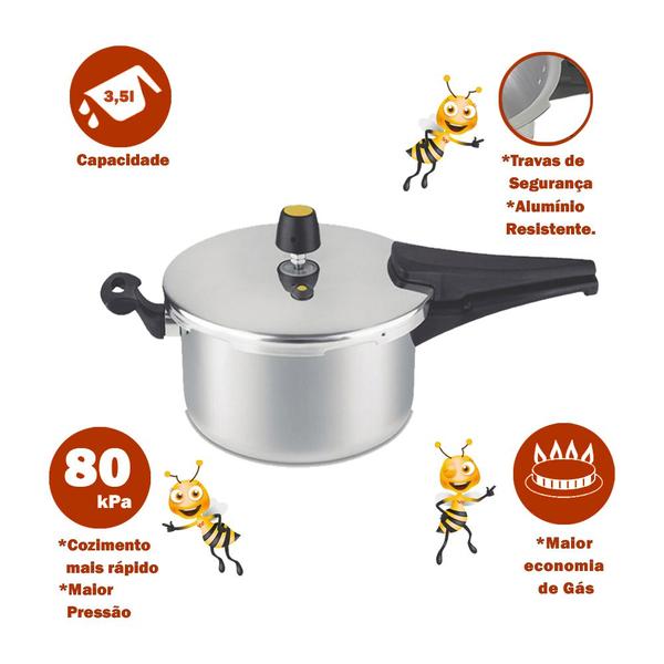 Imagem de Panela de Pressão 3,5 Litros Polida Fechamento Externo Alumínio Resistente Prática e Fácil de Manusear