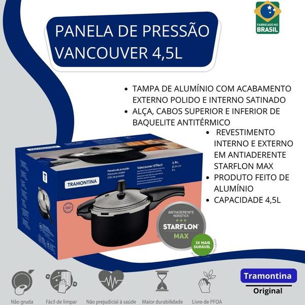 Imagem de Panela de Pressão 4,5L Vancouver Tramontina Preta