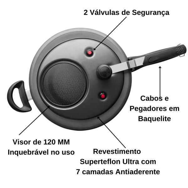 Panela de Pressão 7 Camadas Visor de Vidro 6,0 Litros e 20cm MTA Imagem de Panela de Pressão 7 Camadas Visor de Vidro 6,0 Litros e 20cm MTA