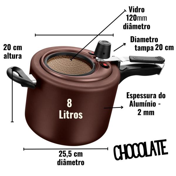 Imagem de Panela De Pressão 8 Litros Grande Com Visor De Vidro Chocolate Antiaderente MTA