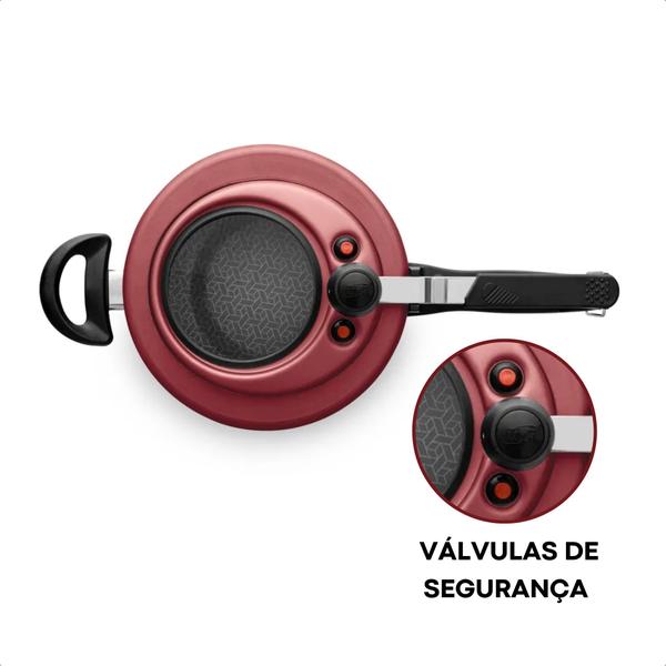 Imagem de Panela De Pressão Antiaderente 4,5L Com Visor de Vidro Cor Vermelho Cereja Travas de Segurança - MTA 6033