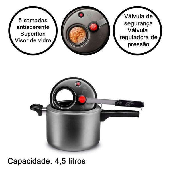 Imagem de Panela de pressao antiaderente aluminio visor vidro 4,5l mta