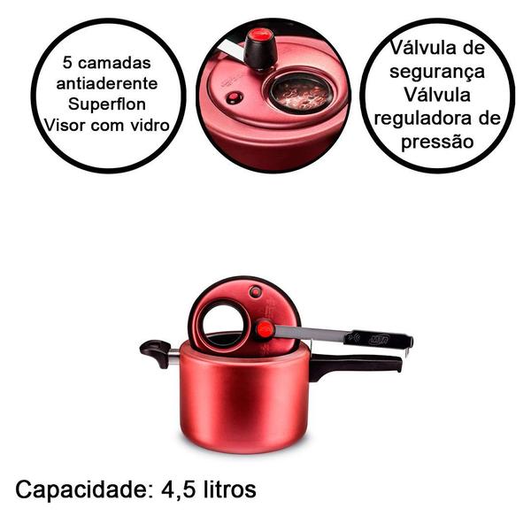 Imagem de Panela de pressao antiaderente aluminio visor vidro 4,5l mta