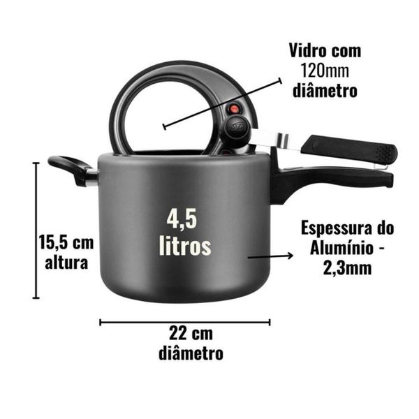 Imagem de Panela de Pressão Antiaderente c/ Visor Grafite 4,5L - MTA