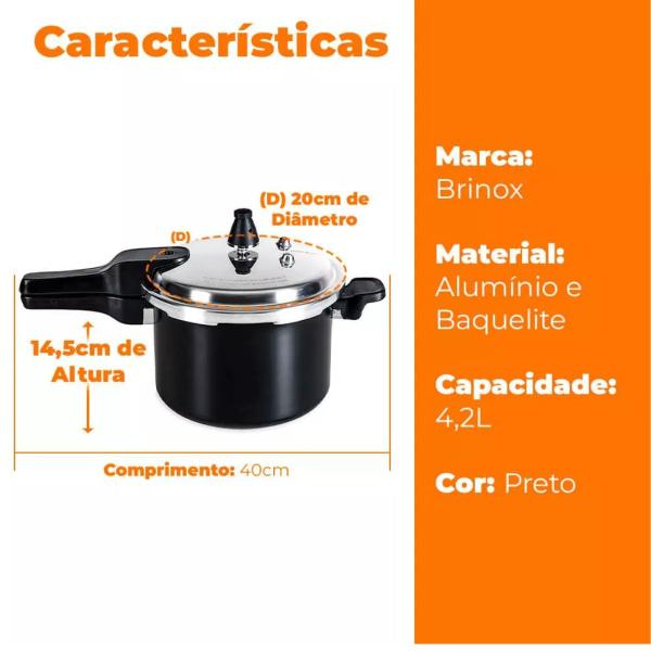 Imagem de Panela de Pressão Antiaderente Fechamento Externo Super Indução 4,2 Litros Brinox 