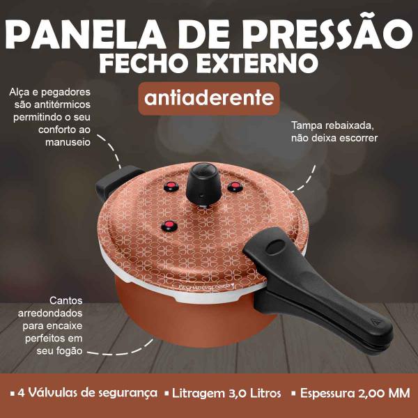 Imagem de Panela De Pressão Antiaderente Fecho Externo 3 Litros Cobre Patolux