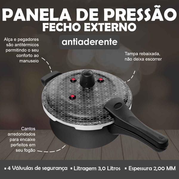 Imagem de Panela De Pressão Antiaderente Fecho Externo 3 Litros Preto Patolux