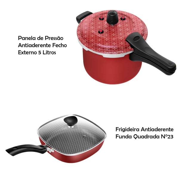 Imagem de Panela De Pressão Antiaderente Fecho Externo 5L+ Frigideira Quadrada Antiaderente Funda N 23 Patolux