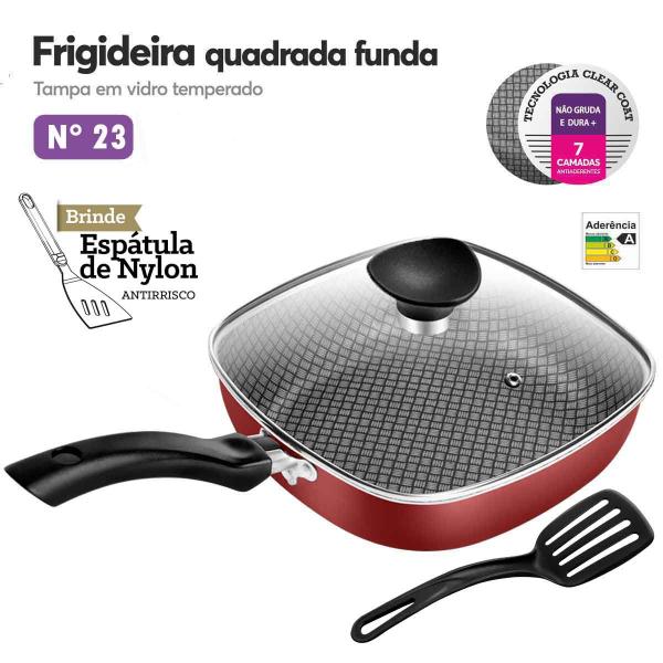 Imagem de Panela De Pressão Antiaderente Fecho Externo 5L+ Frigideira Quadrada Antiaderente Funda N 23 Patolux