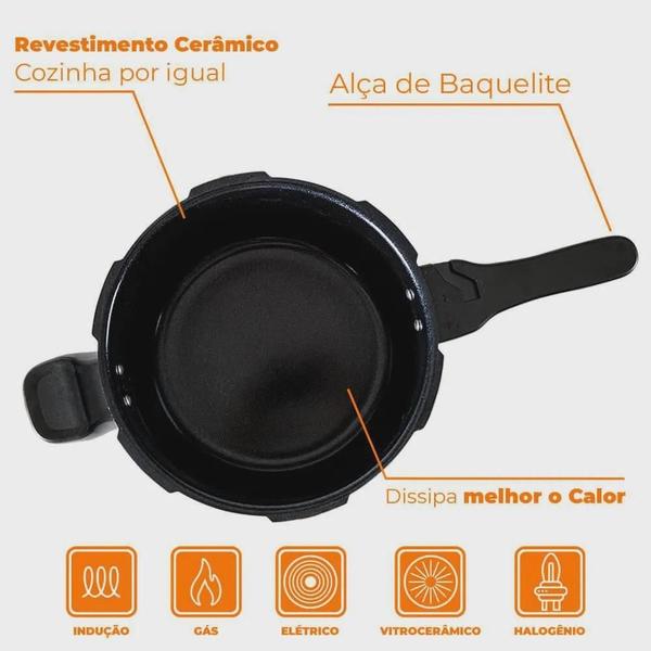 Imagem de Panela de Pressão Brinox 5,4L Com Fechamento Externo Trava De Segurança Antiaderente Ceramic Life Super Premium Preta