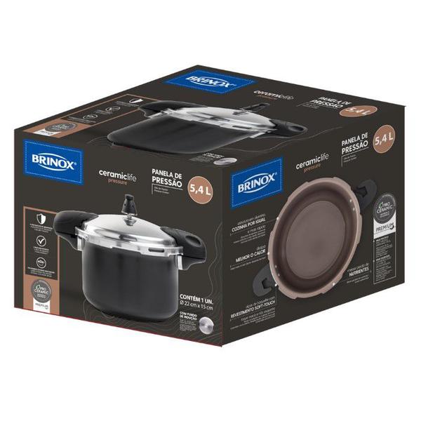 Imagem de Panela de Pressão com Indução 5,4L Ceramic Life Pressure Preto Brinox 4953/100