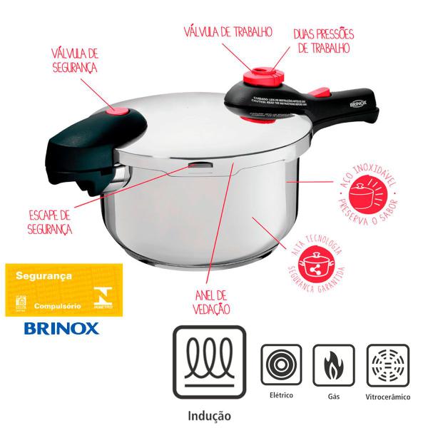 Panela de Pressão Fundo Triplo Indução 22cm Supra Brinox em Aço Inox - 4,5 L Imagem de Panela de Pressão Fundo Triplo Indução 22cm Supra Brinox em Aço Inox - 4,5 L