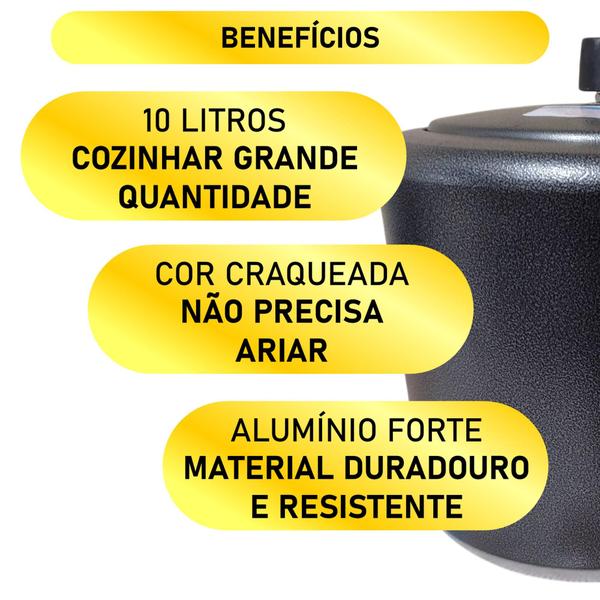 Imagem de Panela de Pressão Grande 10 Litros Alumínio Forte Preta Craqueada