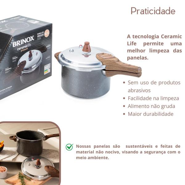 Imagem de Panela de Pressão Indução 4.2 Litros Revestimento Cerâmico Premium Brinox + Concha Nylon 