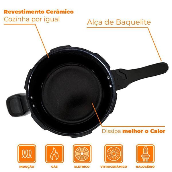 Imagem de Panela de Pressão Indução Antiaderente Brinox 5,4L Ceramic Life Preto Super 4954/102