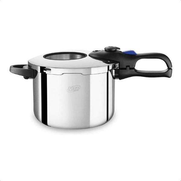 Panela De Pressão Inox Com Visor 6 Litros 22Cm Cozimento Rápido Trava De Segurança Fundo Triplo MTA - 6020 Imagem de Panela De Pressão Inox Com Visor 6 Litros 22Cm Cozimento Rápido Trava De Segurança Fundo Triplo MTA - 6020