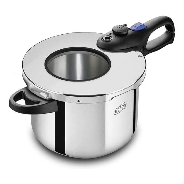 Panela De Pressão Inox Com Visor 6 Litros 22Cm Cozimento Rápido Trava De Segurança Fundo Triplo MTA - 6020 Imagem de Panela De Pressão Inox Com Visor 6 Litros 22Cm Cozimento Rápido Trava De Segurança Fundo Triplo MTA - 6020