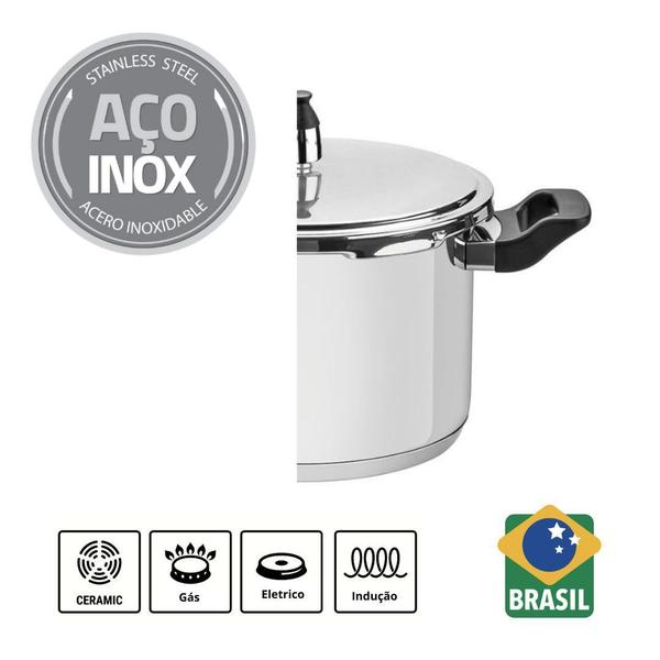 Panela de Pressão Inox Fundo Triplo Indução 4,5 Litros Tramontina Brava Imagem de Panela de Pressão Inox Fundo Triplo Indução 4,5 Litros Tramontina Brava