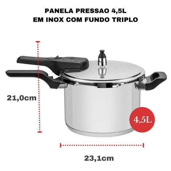Panela de Pressão Inox Fundo Triplo Indução 4,5 Litros Tramontina Brava Imagem de Panela de Pressão Inox Fundo Triplo Indução 4,5 Litros Tramontina Brava