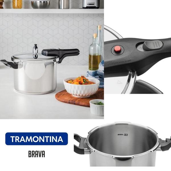 Panela de Pressão Inox Fundo Triplo Indução 4,5 Litros Tramontina Brava Imagem de Panela de Pressão Inox Fundo Triplo Indução 4,5 Litros Tramontina Brava
