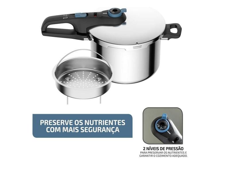 Imagem de Panela De Pressão Rochedo Inox Trendy 6 litros Fechamento Externo Com Cesta De Vapor