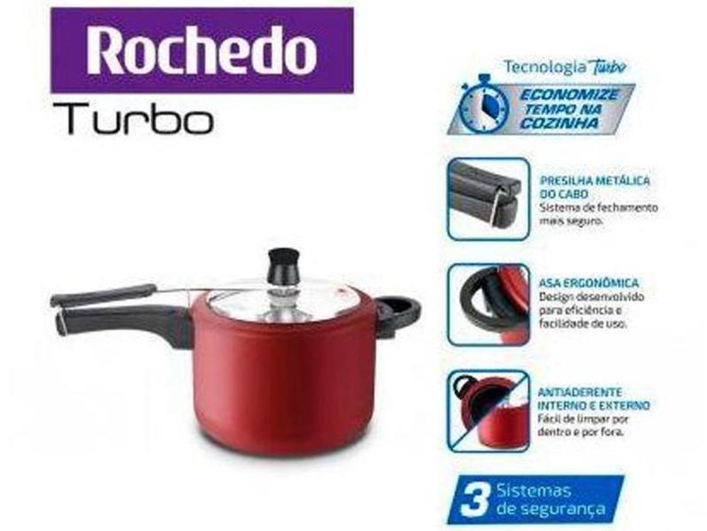 Imagem de Panela de Pressão Rochedo Turbo Revestida 4,5L - com Fechamento Interno Vermelha