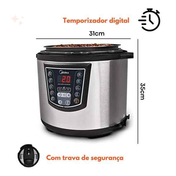 Imagem de panela de pressão sem borracha com funções Midea PPA71 127V