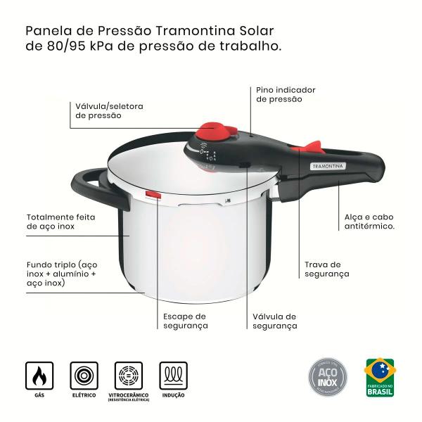 Imagem de Panela de Pressão Solar Inox Fundo Triplo 22cm 3L Tramontina