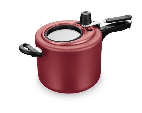 Panela de pressão tampa vidro antiaderente c/ visor 4,5l mta Imagem de Panela de pressão tampa vidro antiaderente c/ visor 4,5l mta
