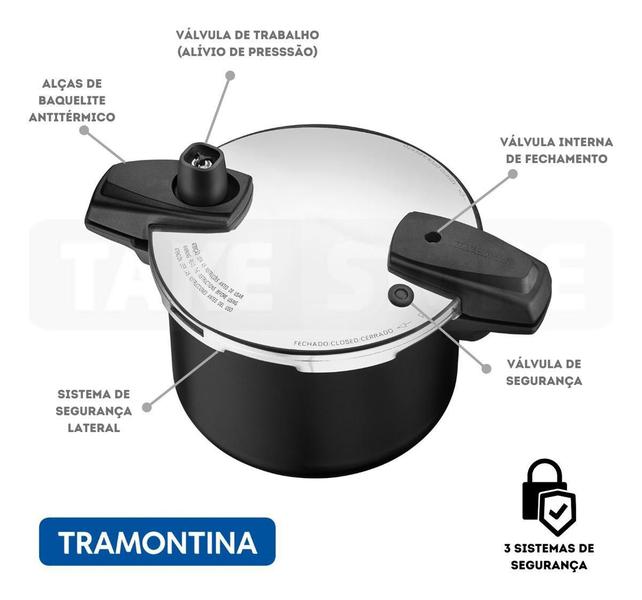 Imagem de Panela De Pressão Tramontina 4,5L Preto Antiaderente Arizona