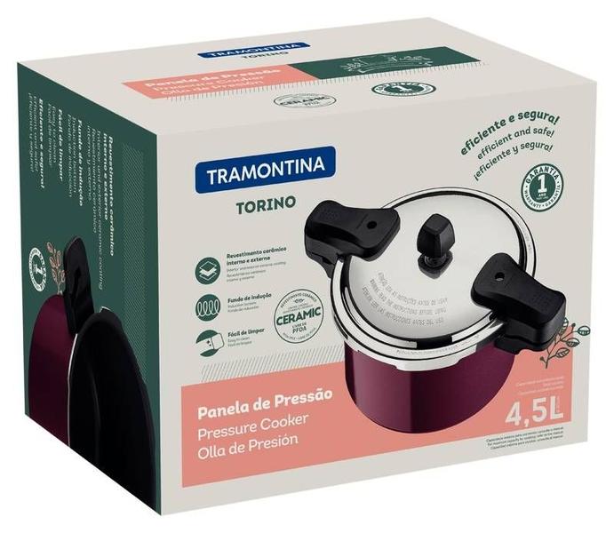 Imagem de Panela de pressão tramontina torino em alumínio com revestimento interno e externo cerâmico vermelho framboesa 20 cm 4.5 l