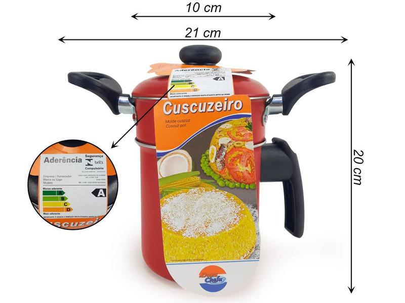 Imagem de Panela Dona Chefa Cuscuzeiro Individual Para Uma Pessoa Corpo Tampa Composto Alumínio Alça Baquelite