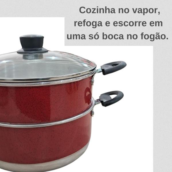 Imagem de Panela Dupla Antiaderente Cozinhar Vapor para Legumes e Macarrão