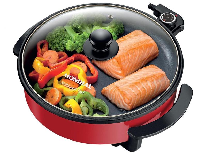 Panela Elétrica Multifuncional Grill Redonda Mondial Multicook Red PE-28 1200W 3L Panela Elétrica Multifuncional Grill Redonda Mondial Multicook Red PE-28 1200W 3L