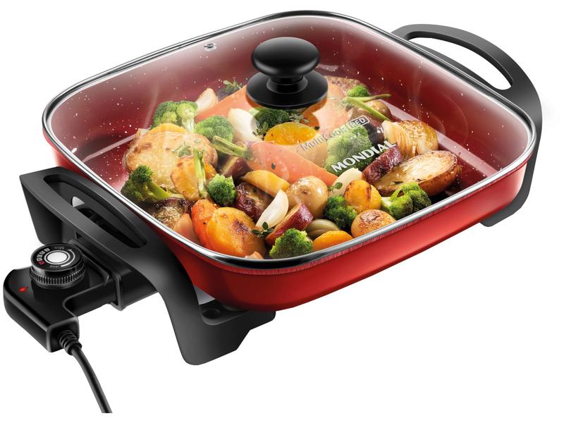Panela Elétrica Multifuncional Quadrada Mondial - Multicook Red 1200W 4L Panela Elétrica Multifuncional Quadrada Mondial - Multicook Red 1200W 4L