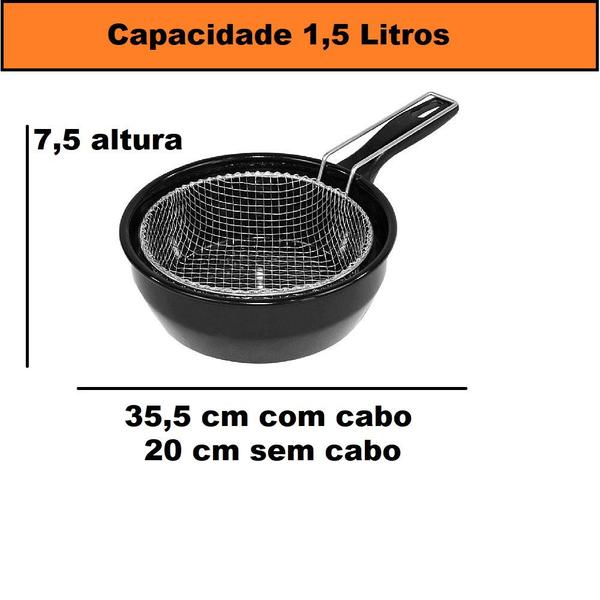 Imagem de Panela Frigideira Com Cesto de Fritura Fritadeira Esmaltada Fritatudo 20cm 1,5 Litros Roa