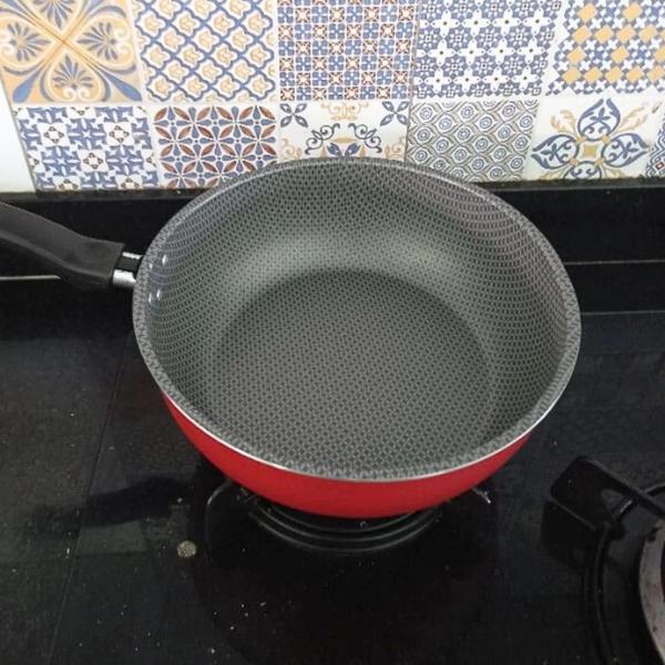 Imagem de Panela Frigideira Wok 24cm Antiaderente Grande Vermelha Redonda Funda Alumínio Cozinha Almoço Dia das Mães Fritura Yakisoba Carnes